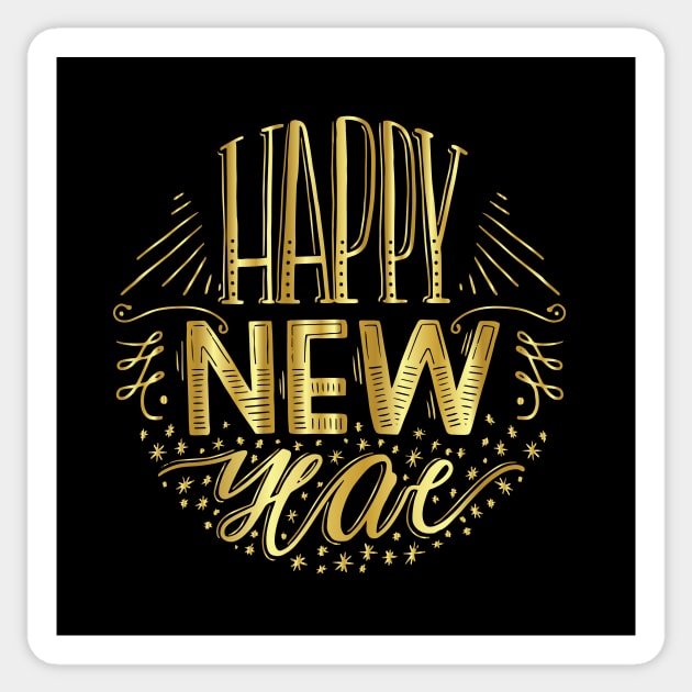 Happy New Year, Gold and Black Typography, Lettering Sticker by xcsdesign